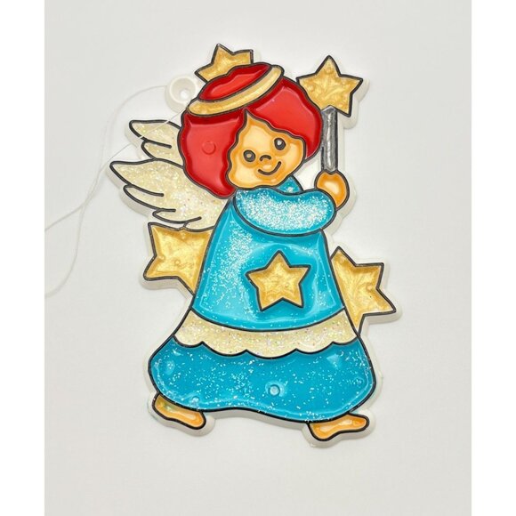 Vintage Angel Christmas Ornament Hand Painted Glitter Blue Gown Star Accents - Picture 5 of 6